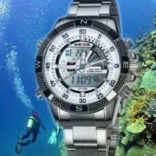 Weide Mens Silver Alloy Lcd Digital Alarm Sport Dive Wrist Watch 30m Waterproof