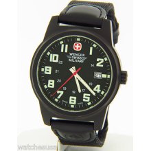 Wenger Men's 7291x Luminous Black Date Dial Black Fabric Strap Quartz Watch