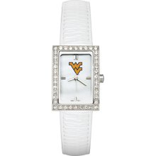 West Virginia University Ladies Allure Watch White Leather Strap