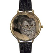 Whimsical Watches N0120031 Women'S N0120031 Scottish Fold Cat Black Leather And Goldtone Photo Watch
