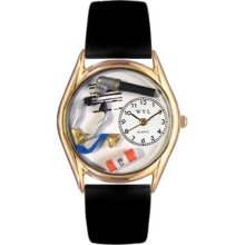 Whimsical Womens Doctor Black Leather And Goldtone Watch #C061000 ...