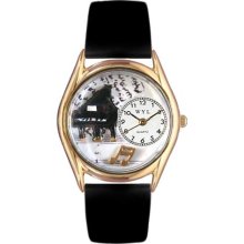 Whimsical Womens Music Piano Black Leather And Goldtone Watch #C0 ...