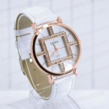 White Crystal Quartz Analog Women Ladies Wrist Watch With Leather Band M717w