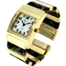 White Face Abalone Shell Lucite & Gold Tone Flex Cuff Bracelet Watch