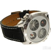 Wholesale 50pcs Luxury Mens Oulm Leather Military Watch With Compass