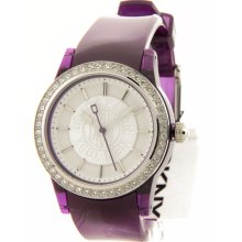 Womens DKNY Donna Karan Crystal Bezel Purple Rubber Watch NY8104