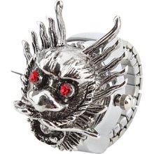 Women's Red Eyes Lion Design Alloy Analog Quartz Ring Watch (Silver)