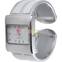 Womens Silver Fashion Band Bangle Bracelet Wrist Watch White Strips 41