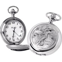 Woodford Quartz Pocket Watch, 1881/Q, Men's Chrome-Finished Golfing Pattern With Chain (Suitable For Engraving)