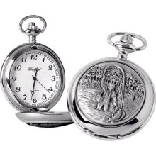 Woodford Quartz Pocket Watch, 1880/Q, Men's Chrome-Finished Fisherman Pattern With Chain (Suitable For Engraving)