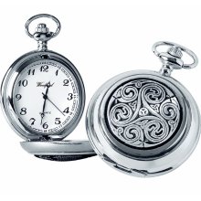 Woodford Quartz Pocket Watch, 1872/Q, Men's Chrome-Finished Triple Swirl Celtic Pattern With Chain (Suitable For Engraving)