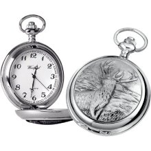Woodford Quartz Pocket Watch, 1913/Q, Men's Chrome-Finished Monarch Of The Glen Pattern With Chain (Suitable For Engraving)