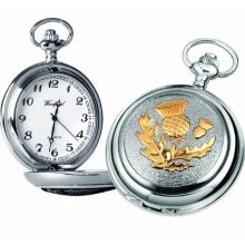 Woodford Quartz Pocket Watch, 1907/Q, Men's Chrome-Finished Gilt Scottish Thistle Pattern With Chain (Suitable For Engraving)