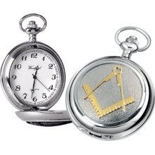 Woodford Quartz Pocket Watch, 1905/Q, Men's Chrome-Finished Gilt Masonic Pattern With Chain (Suitable For Engraving)