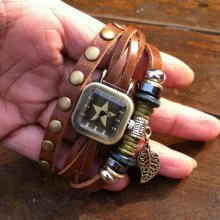 Wristwatch Handmade Wrist Watches Vintage Ladies Girls Womens Mens Leather Bangl