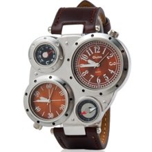 Wristwatch: New Unique Cool Dual Quartz Movement Analog Sporty Watch Brown