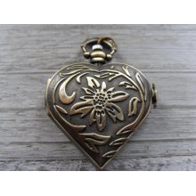 1 Pcs Antique Bronze Heart Pocket Watch Pendant, Antique Brass Vintage Heart Pocketwatch, Steampunk Clock Pendants