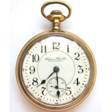 10k Gf Hampden John Hancock Railroad Pocket Watch 21j Adj 5,s18,dbl Roller,run