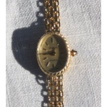10KT Gold Watch Vintage Geneve Ladies Sparkly Bismark Chain Solid Yellow Gold Bracelet Marked