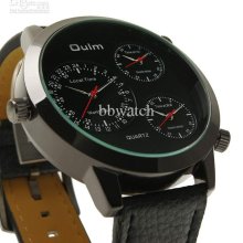 10pcs Cool Oulm Mens Big Dial Three Time Zone Analog Sport Black &am
