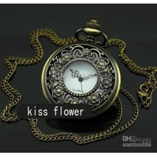 10pcs/lot Vintage Style Carving Pocket Watch Necklace Wholesale