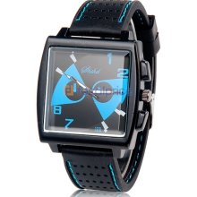 1370 Men's Quartz Sport Wrist Watch with Metal Case, Plastic Band, Dual-color Dial (Blue and Black)