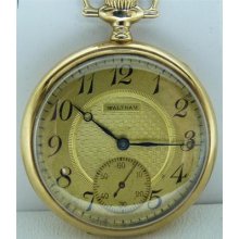 14k Yellow Gold Waltham Engraved Pocket Watch With Open Face