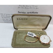 1912 Gold Plated Elgin Pocket Watch With Elgin Case And Service Certificate