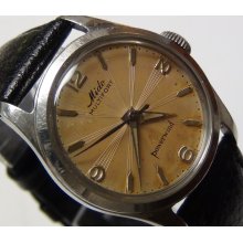 1930' Mido Men's Swiss Made Automatic Powerwind Sunburst Dial Watch w/ Strap