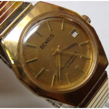 1960's Benrus Men's 17Jwl Automatic Gold Calendar See-Through Case Watch