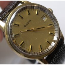 1973 Bulova Men's Gold Swiss 17Jwl Gold Movement Calendar Watch w/ Lizard Strap