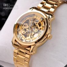 1pcs Gold Luxury Men's Watch Automatic Mechanical Movement Alloy Ban