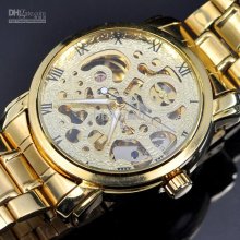 1pcs Men's Watch Luxury Style Automatic Mechanical Watch Gold Case F