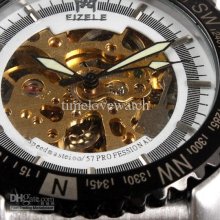 1pcs Selling White Dial Rim Skeleton Automatic Mechanical Men Watch