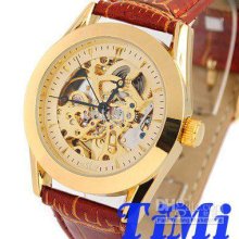 2012 Deluxe Golden Skeleton Watch Auto Selfwind Mechanical Mens Brow