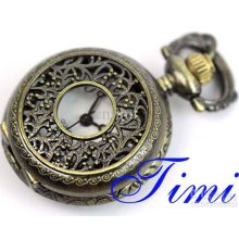2012 Hotsale 27mm Mini Engraved Bronze Necklace Quartz Pocket Watch