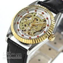 2012 Hotsale Mechanical Watches Gold Skeleton Red Crystal Deco Frees