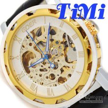 2012 Hotsale New Cool Skull Golden Skeleton Automatic Mechanical Lea