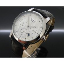 43mm Parnis Textured White Dial Automatic Mens Daydate Dress Watch P288b