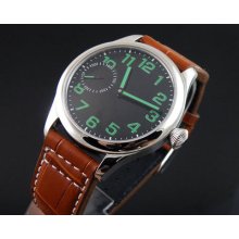 44mm Parnis Black Dial Green Mechanical Hand Winding Watch Sea-gull 6497 069