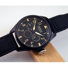 47mm Parnis Pvd Case Black Dail Yellow Marks Automatic Multi-function Watch 377b