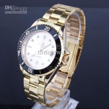 5 Pieces Fashion Watches N7460 Men's Golden Dial Black Rim Gold Stai