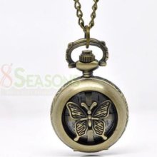 5bronze Tone Necklace Butterfly Quartz Pocket Watch84cm