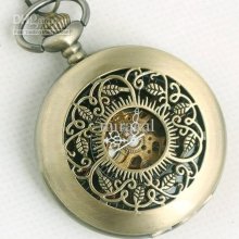 5pcs Bronze Copper Flower Mens Mechanical Chain Watch Luxury Pendant