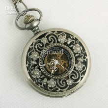 5pcs New Mens Elegant Suit Skeleton Fob Watch Rose Flower Bronze Cop