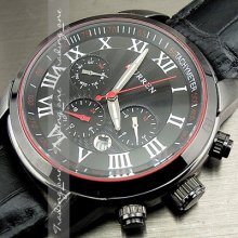 6 Dial Clock Day Hours Hand Date Water Black Leather Men Wrist Watch Ah121
