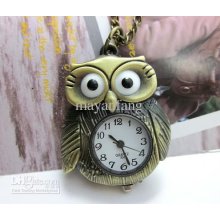 6pcs/lot Cute.antique Bronze Owl Design Necklace Pocket Watch Watche