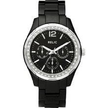 $75 Relic By Fossil Womens Black Resin Silver Crystal Multi Dial Watch Zr15563