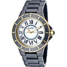 A_Line Women's Marina Silver Dial Gold Accents Blue Ceramic