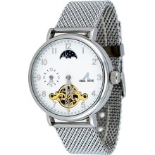 Adee Kaye Ak7117-m Men's Stainless Steel 2 Time Zone Mesh Band Automatic Watch